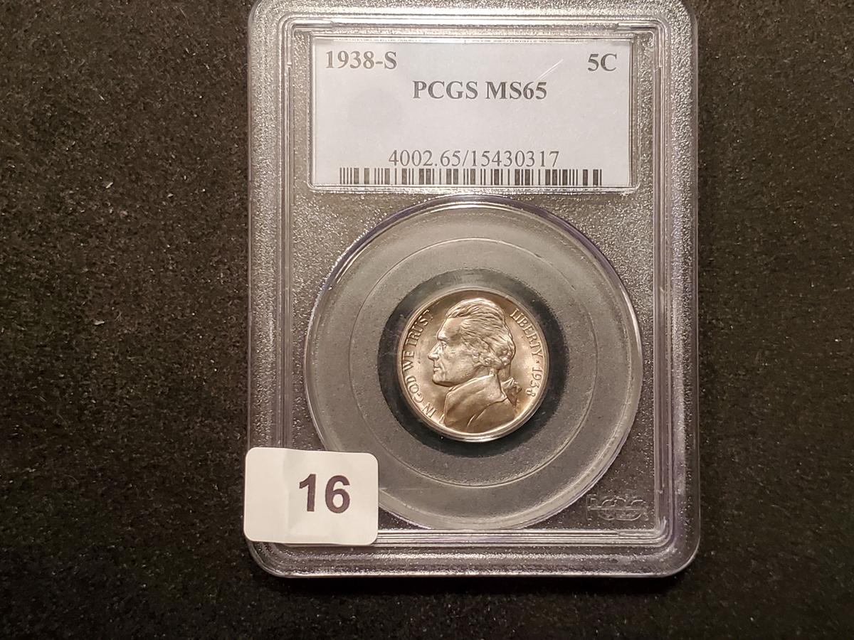 Gem Brilliant Uncirculated PCGS 1938-S Jefferson Nickel Mint State 65