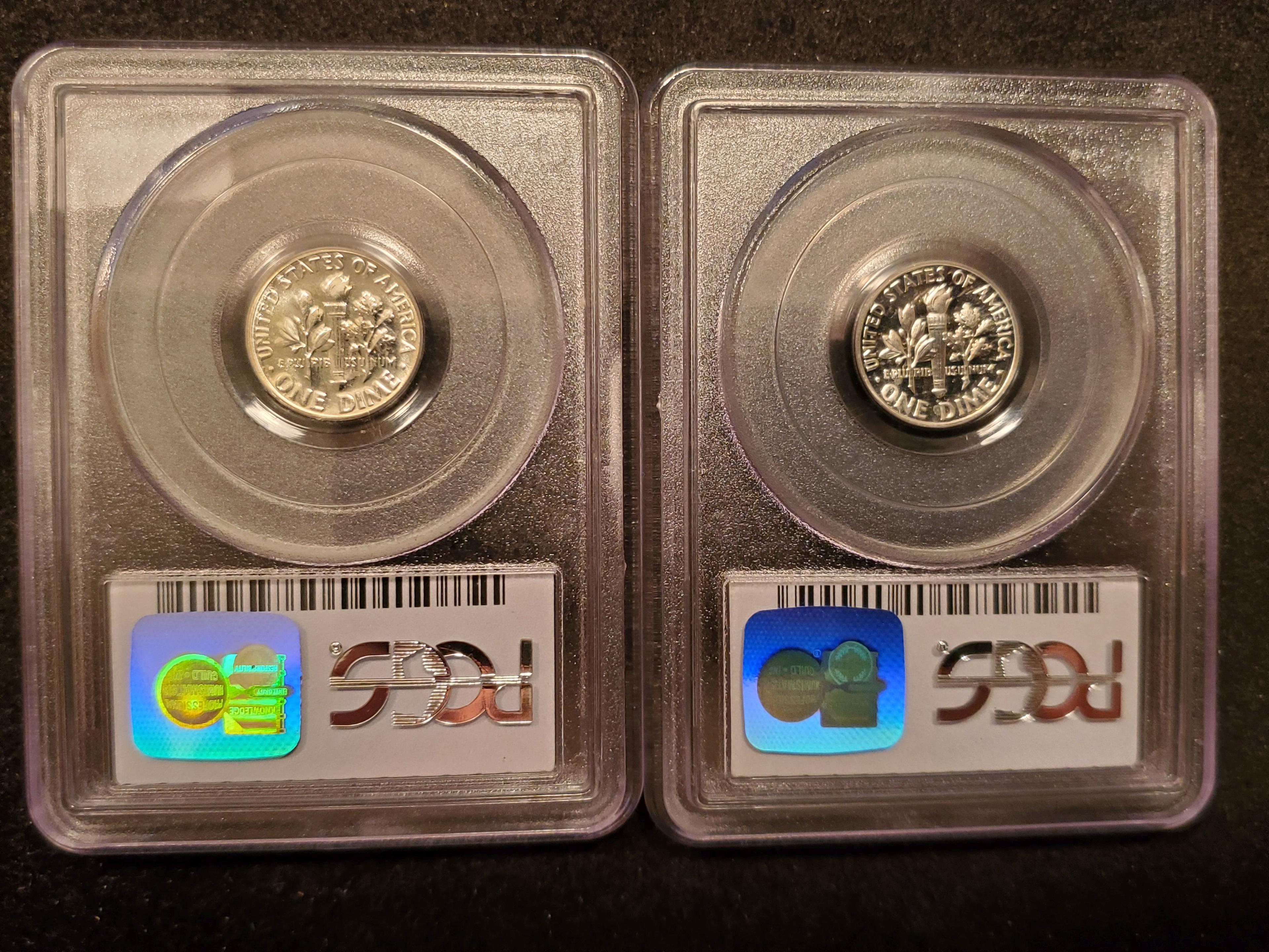 Two PCGS-Slabbed silver Proof Roosevelt Dimes