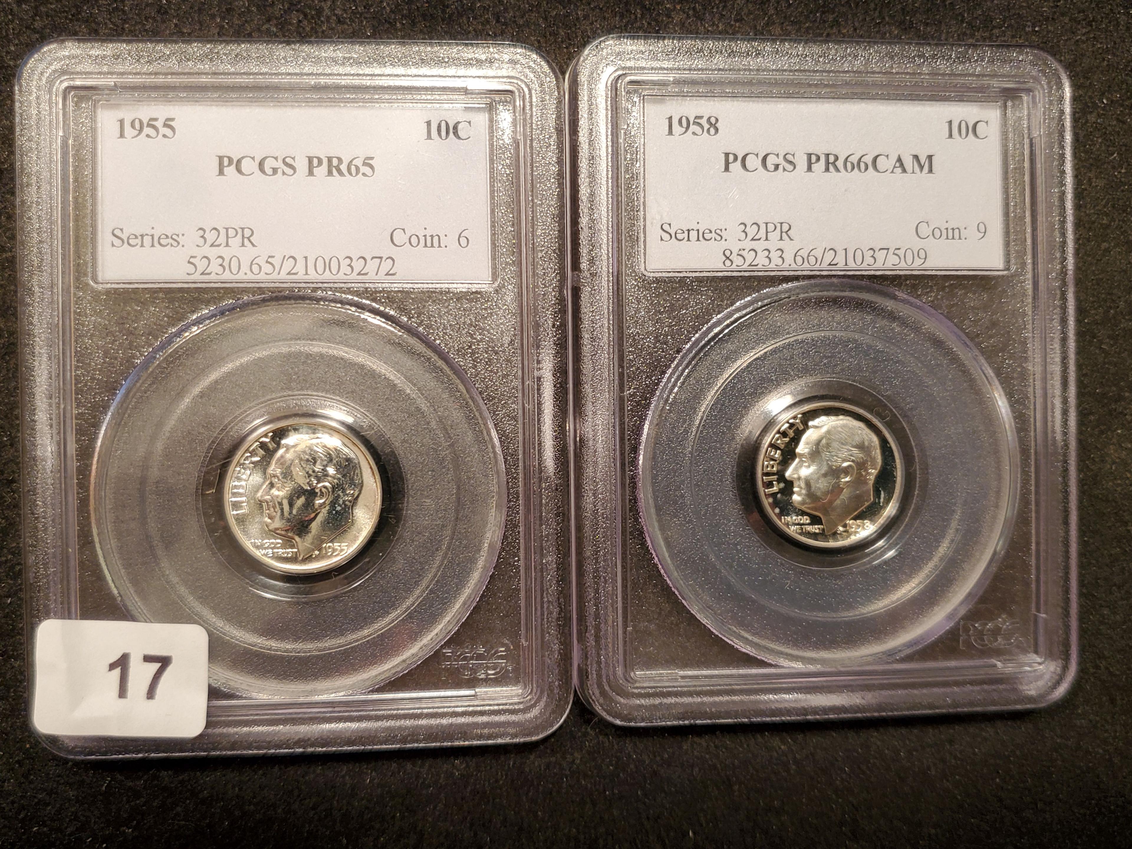 Two PCGS-Slabbed silver Proof Roosevelt Dimes