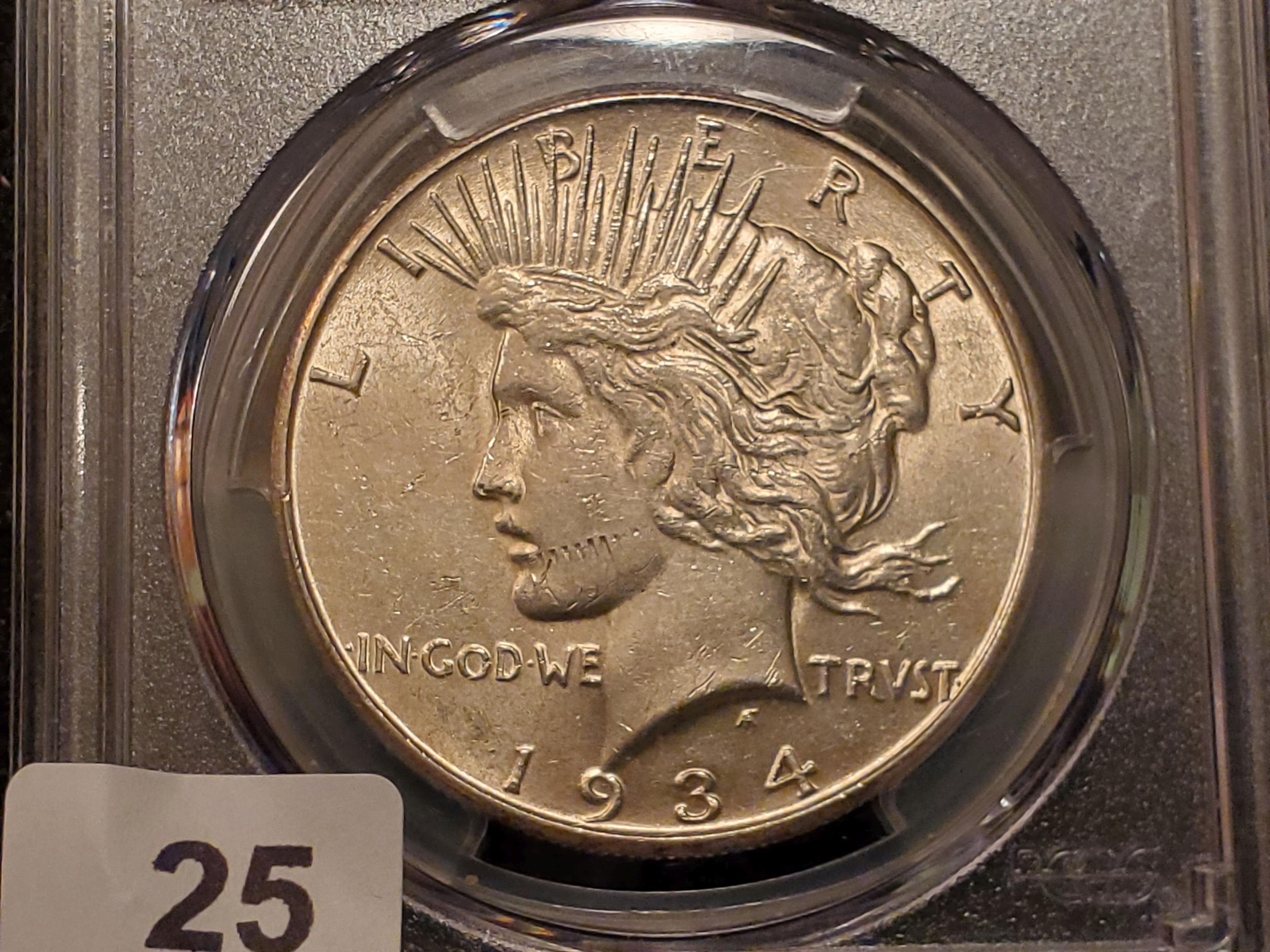 **AUCTION HIGHLIGHT** KEY DATE-GRADE PCGS 1934-S Peace Dollar About Uncirculated 58