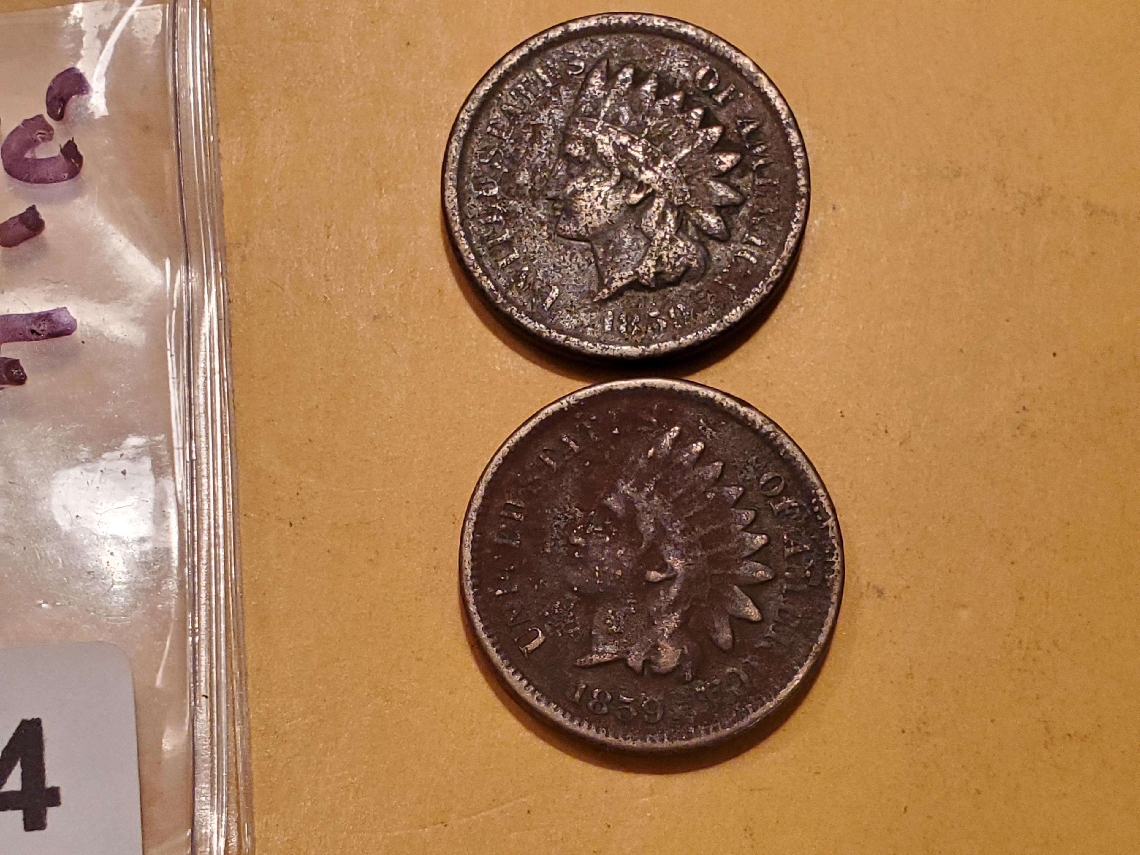 Two 1859 Copper-Nickel Indian cents
