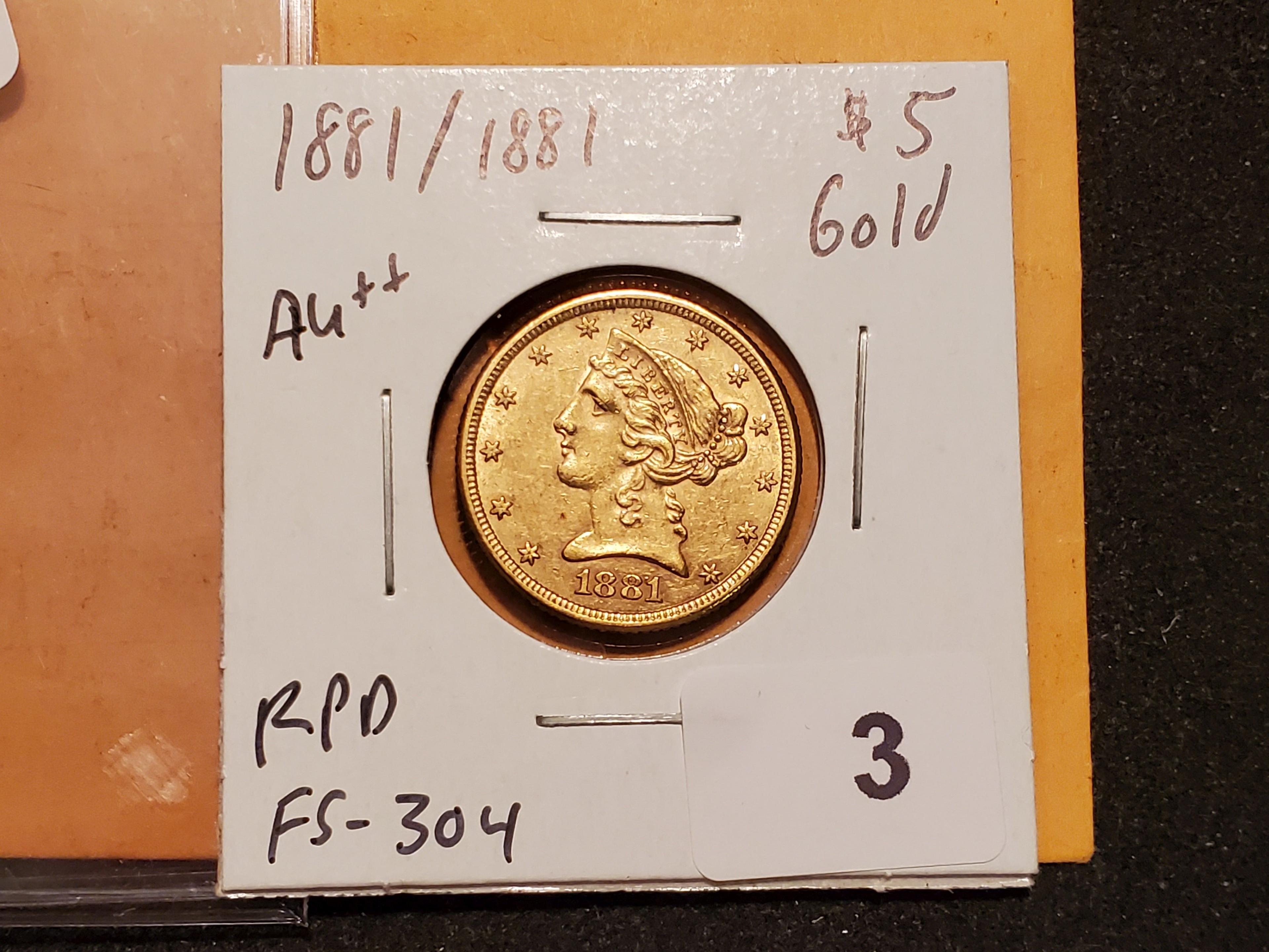 GOLD! RARE VARIETY! 1881/1881 Liberty Head $5 Half Eagle