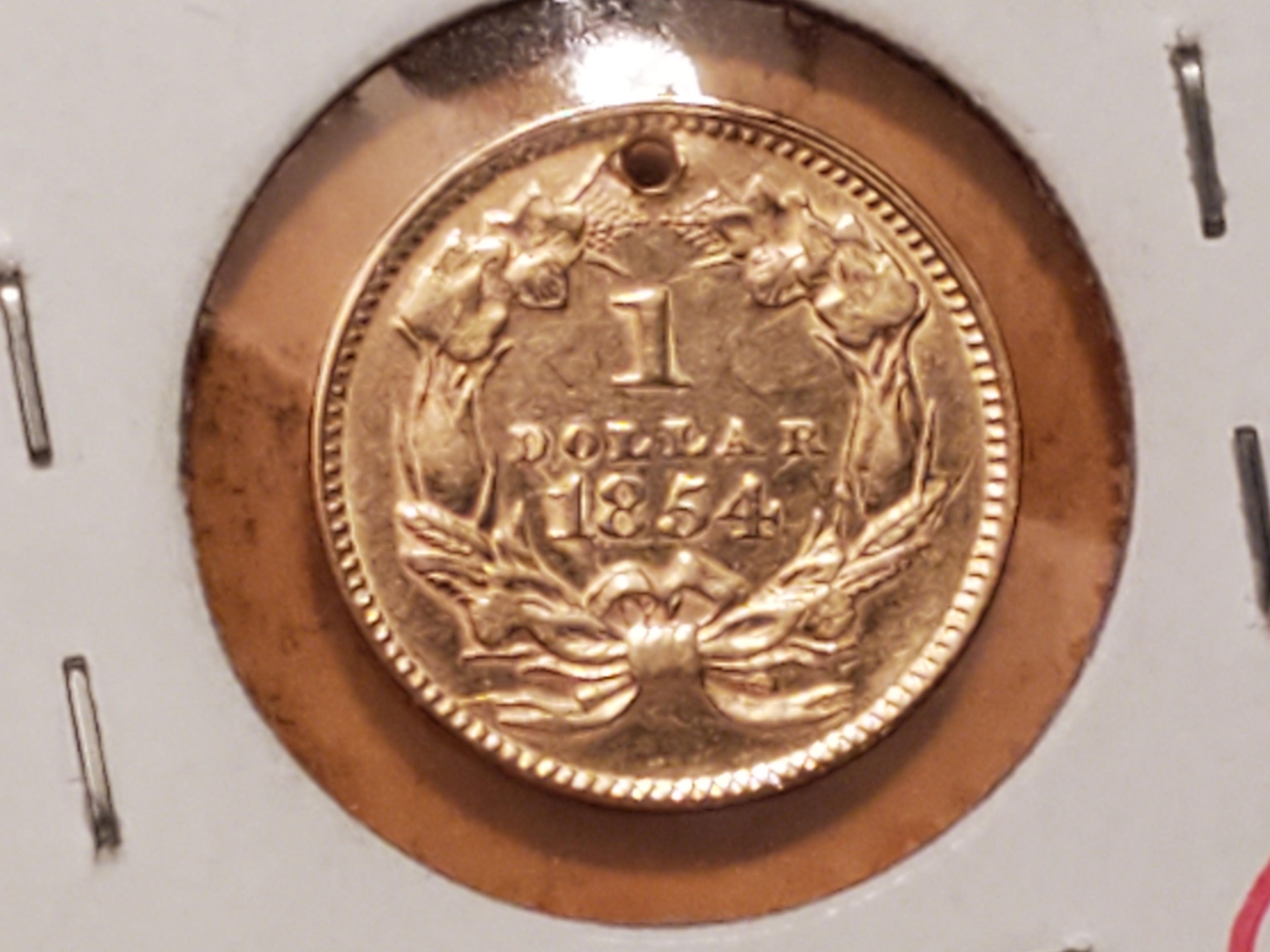 GOLD! 1854 Type 2 Princess Head One Dollar gold in About Uncirculated - details