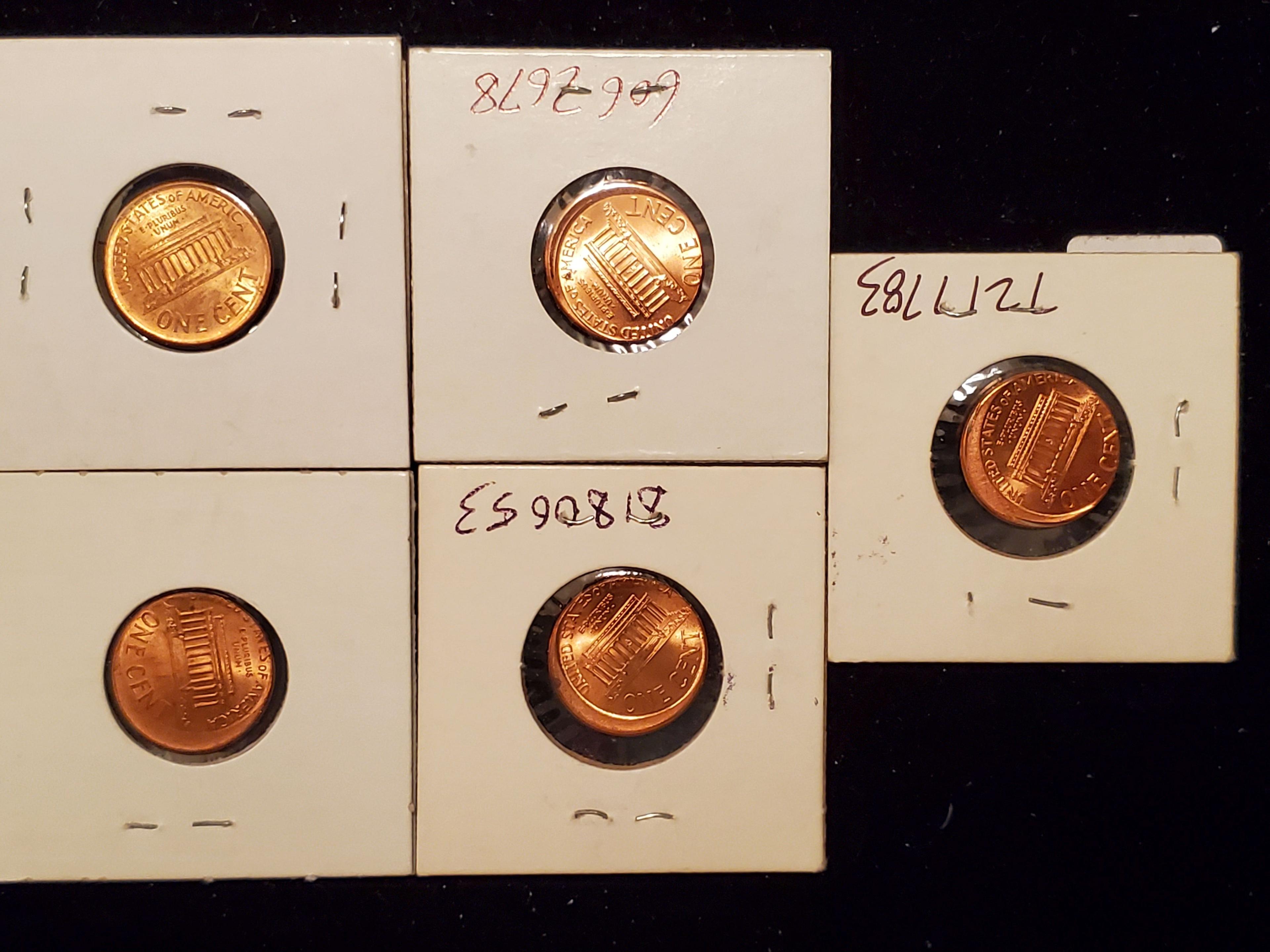 FIVE BU RED Off-center Lincoln Cents