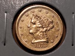 GOLD! 1878-S gold Liberty Head $2.5 quarter eagle in About Uncirculated ++