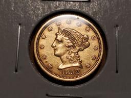 GOLD! 1852 gold Liberty Head $2.5 quarter eagle in About Uncirculated plus