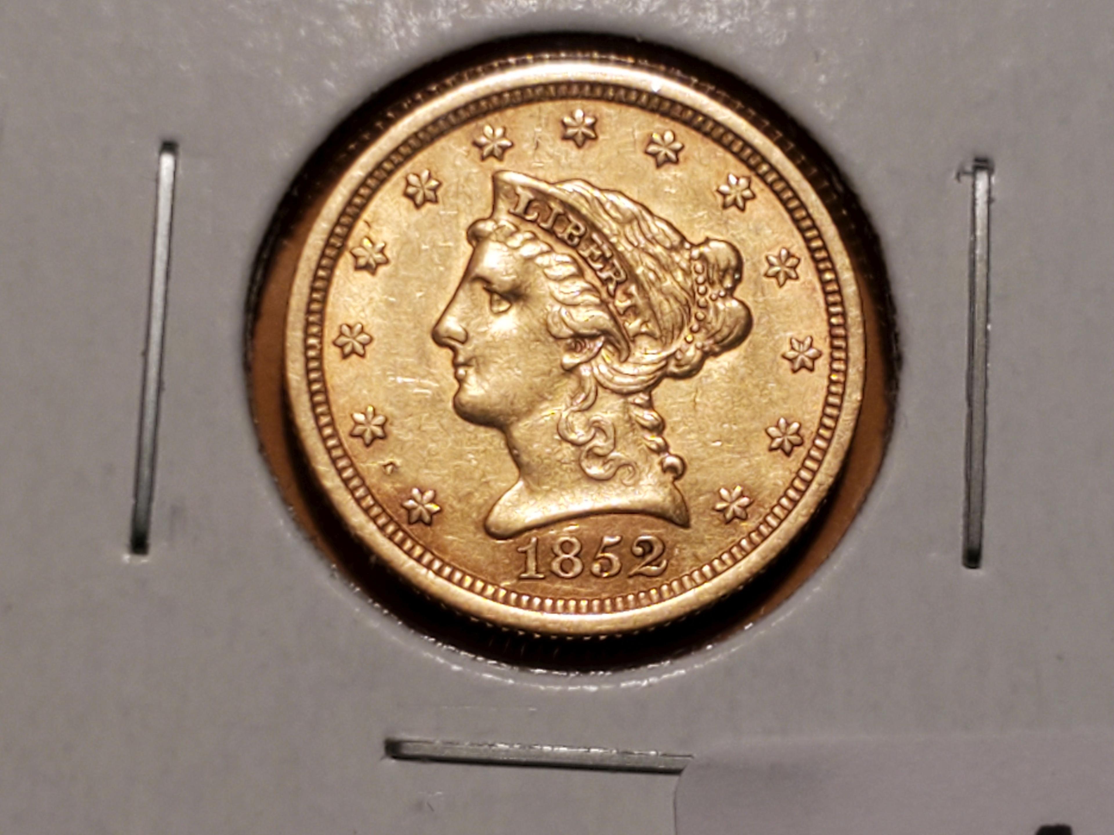 GOLD! 1852 gold Liberty Head $2.5 quarter eagle in About Uncirculated plus