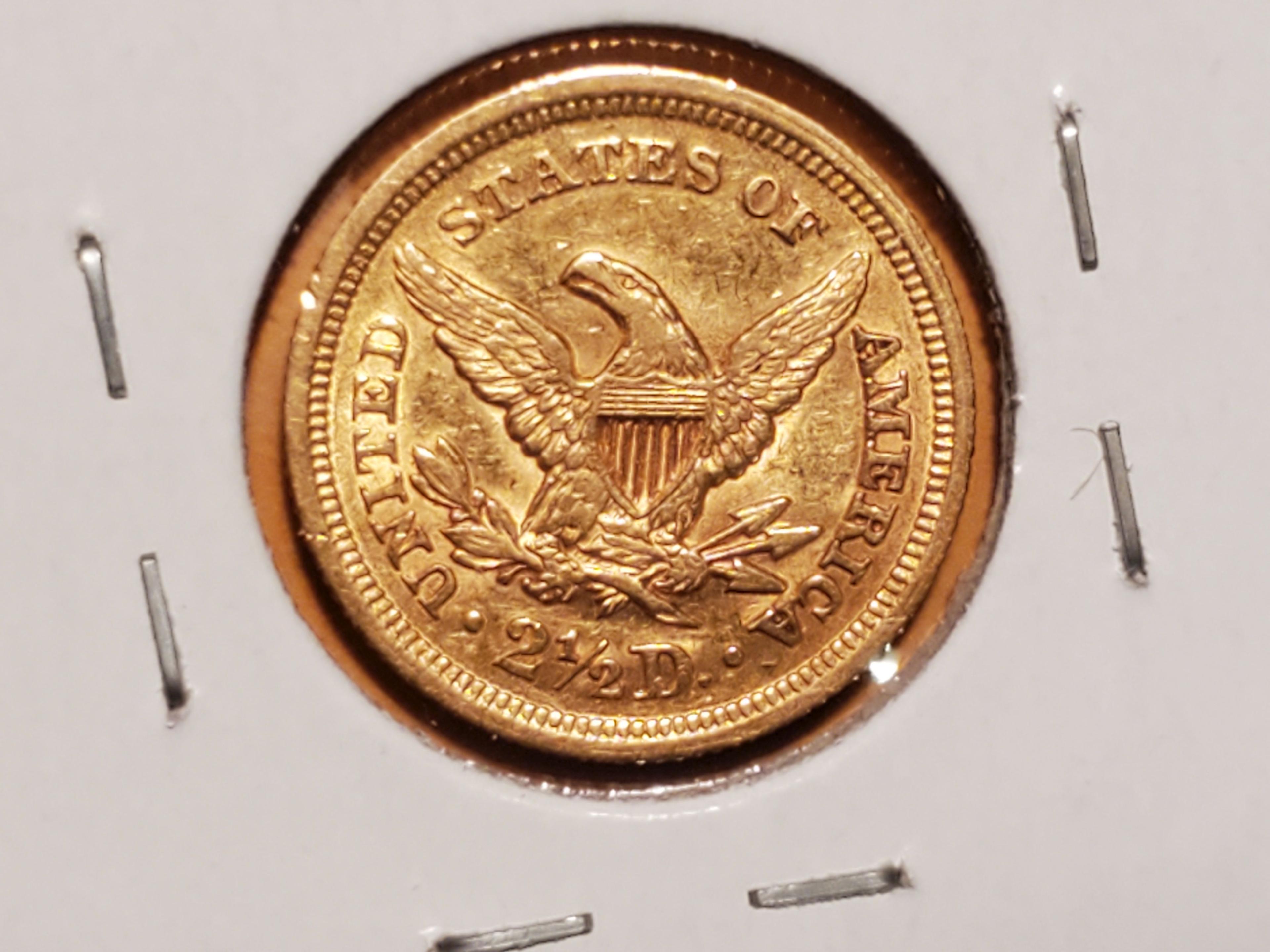 GOLD! 1852 gold Liberty Head $2.5 quarter eagle in About Uncirculated plus