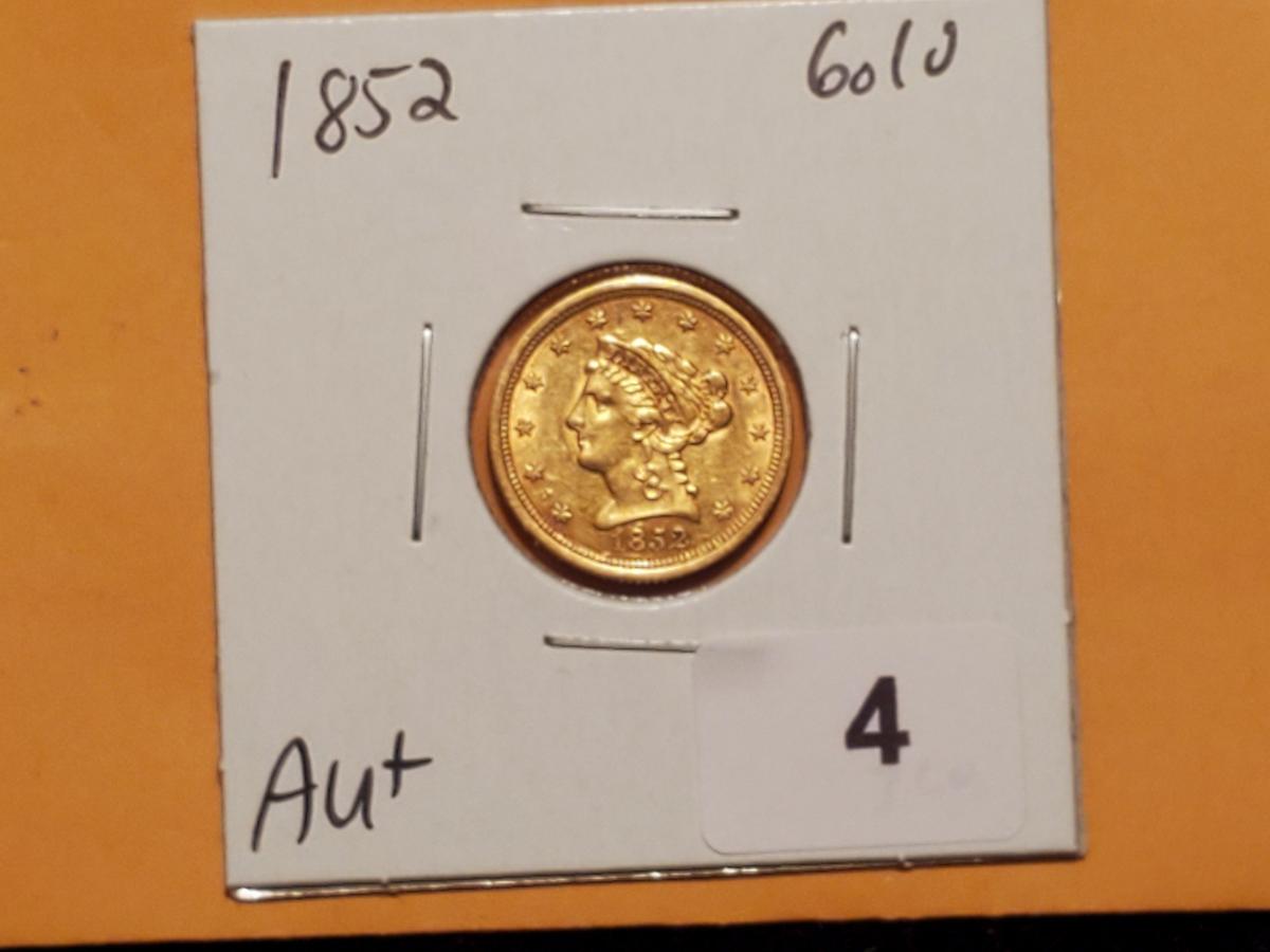 GOLD! 1852 gold Liberty Head $2.5 quarter eagle in About Uncirculated plus