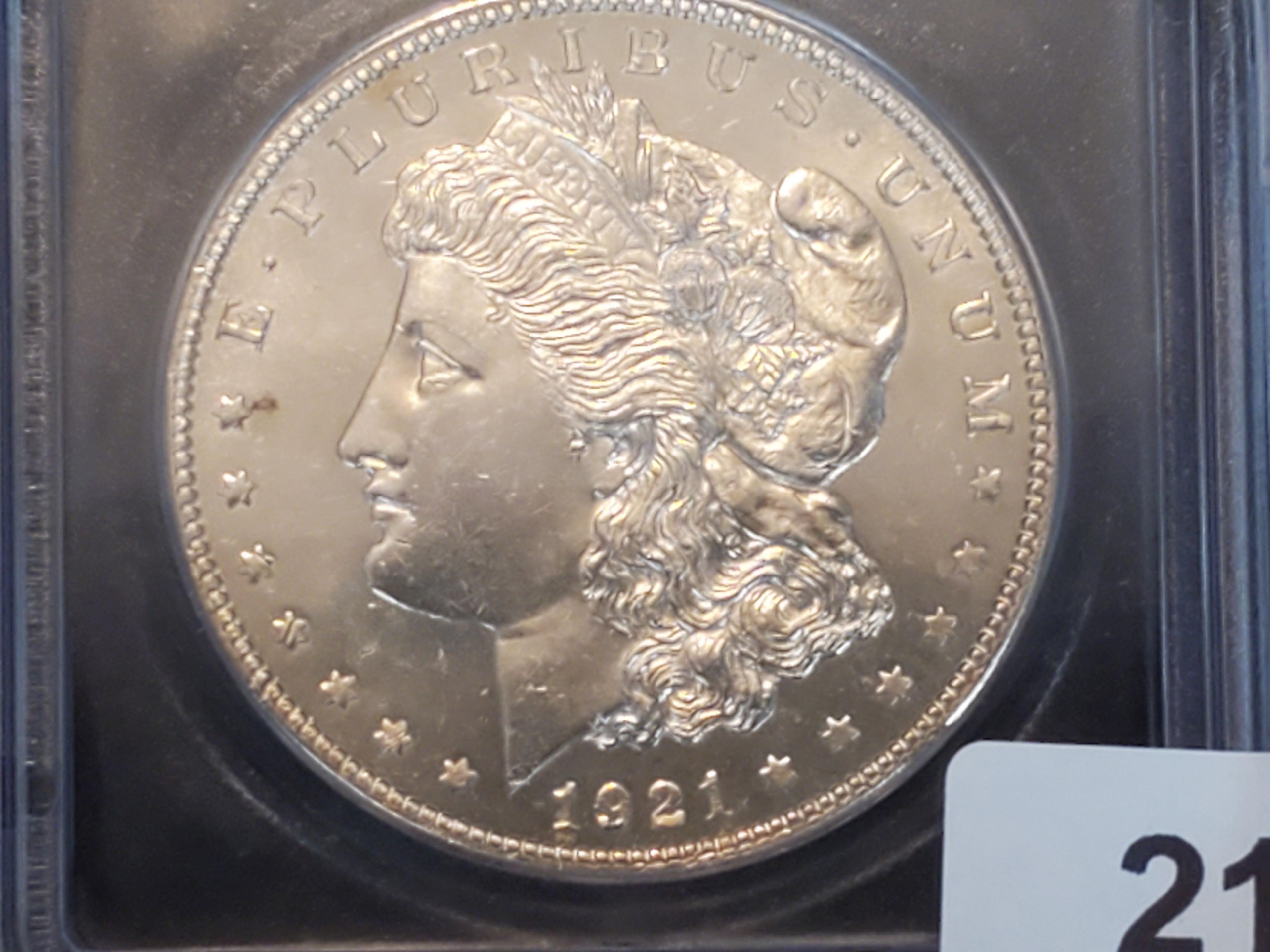 ICG 1921 Morgan Dollar Mint State 63 Prooflike