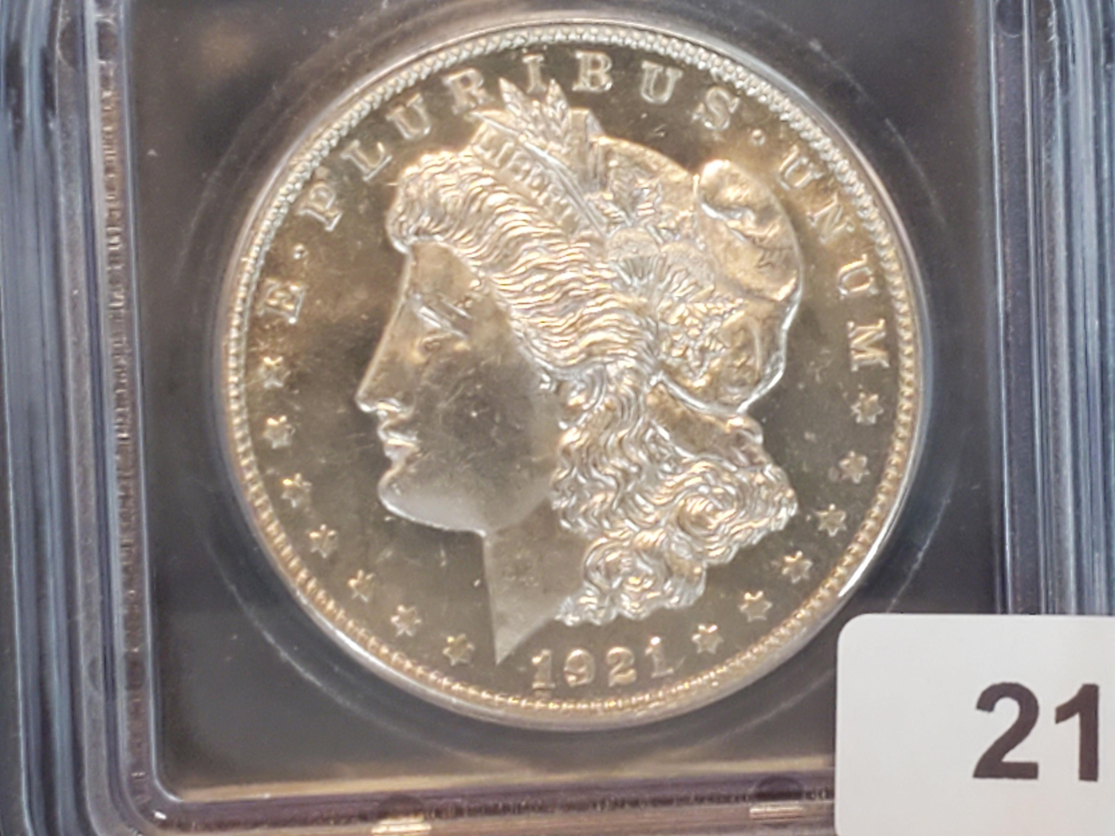 ICG 1921 Morgan Dollar Mint State 63 Prooflike