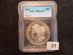 ICG 1921 Morgan Dollar Mint State 63 Prooflike