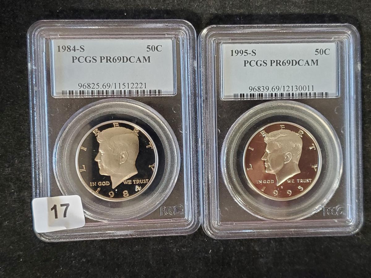 PCGS 1984-S and 1995-S Proof 69 Deep Cameo Kennedy Half Dollars