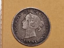1892 Canada silver 5 cents in Very Fine