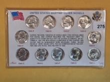 COMPLETE Choice brilliant Uncirculated or better Silver Wartime Jefferson Nickel Set