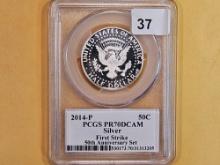 PERFECT! PCGS 2014-P SILVER Kennedy Half Dollar in Proof 70 Deep Cameo