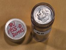 * Brilliant Uncirculated Roll of 1955-D silver Roosevelt Dimes