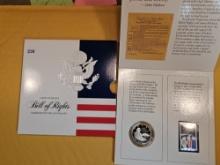 US Mint Bill of Rights silver Commemorative Coin & Stamp Set