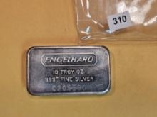 ENGLEHARD TEN TROY OUNCE (10 oz) .999 Plus Fine Silver Bar