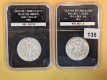 Two About Uncirculated Walking Liberty Half Dollars