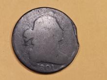 1801 Draped Bust Large Cent Three Errors Reverse with CLIP Error