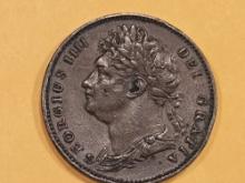 1822 Great Britain Farthing in About uncirculated plus