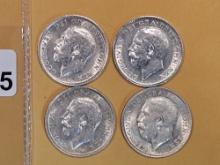 Four Brilliant AU-BU Great Britain silver 6 pence