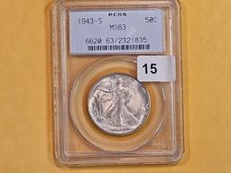 OLD HOLDER! PCGS 1943-S Walking Liberty Half Dollar in Mint State 63