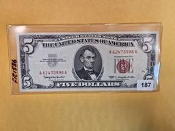 Crisp About Uncirculated 1963 Five Dollar Red Seal