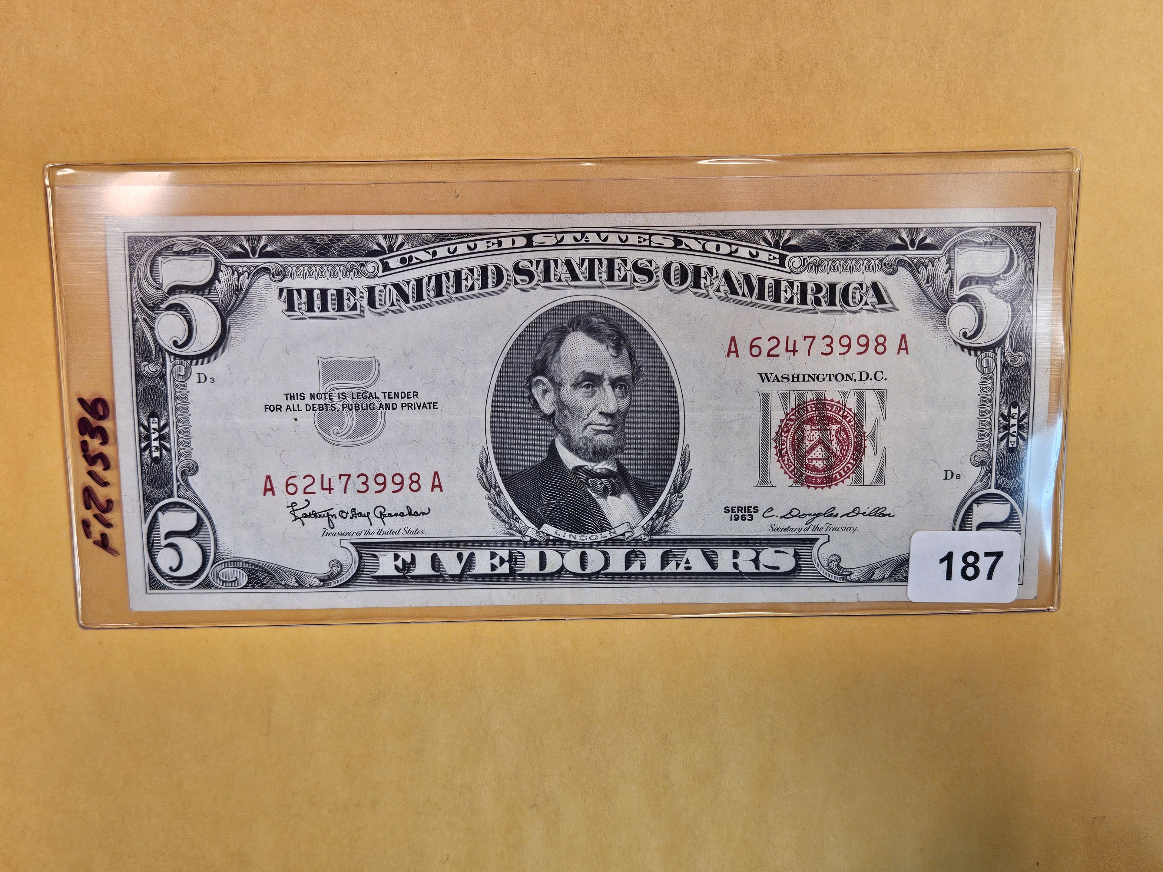 Crisp About Uncirculated 1963 Five Dollar Red Seal