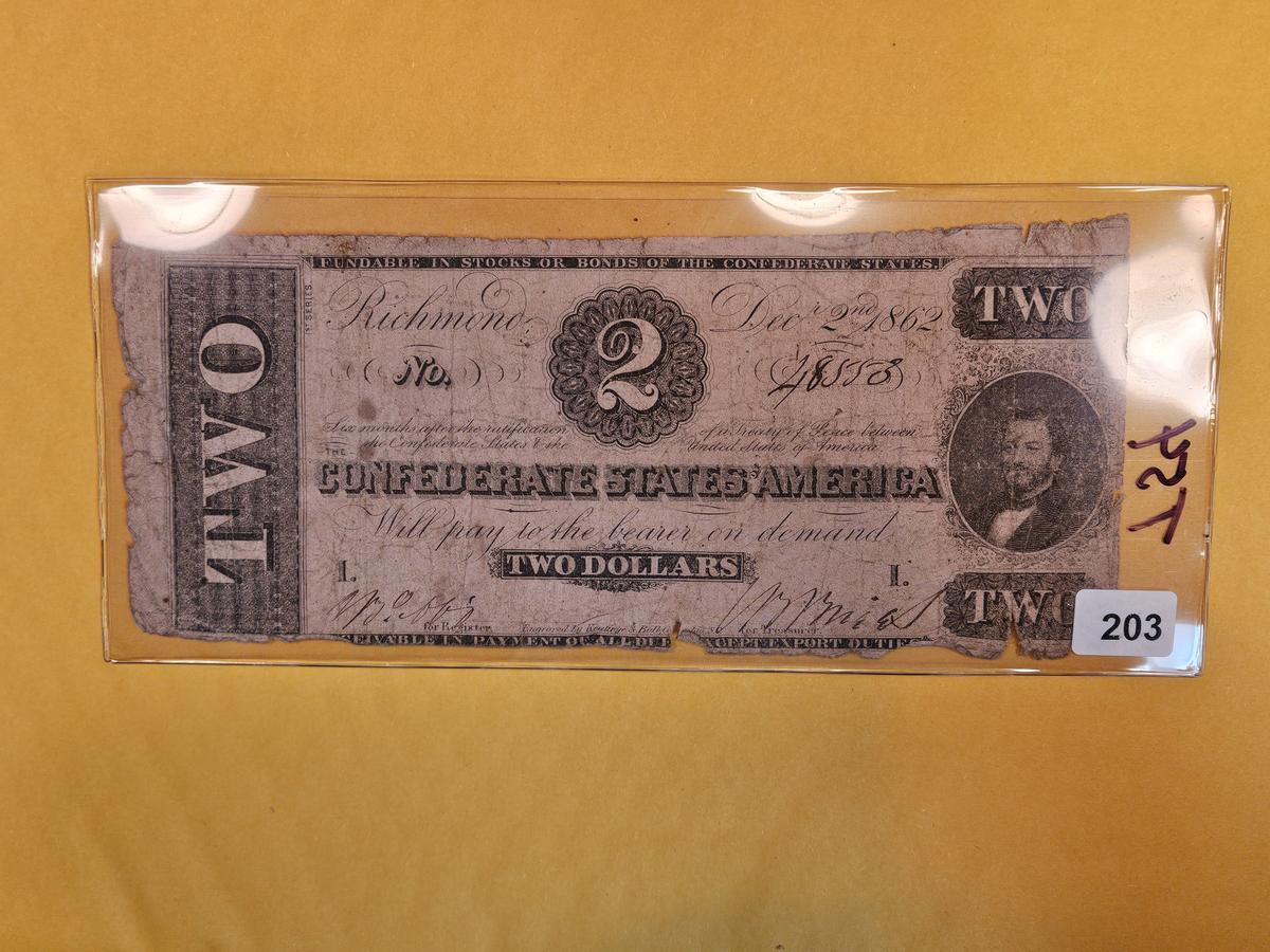 1862 Confederate Two Dollar Note
