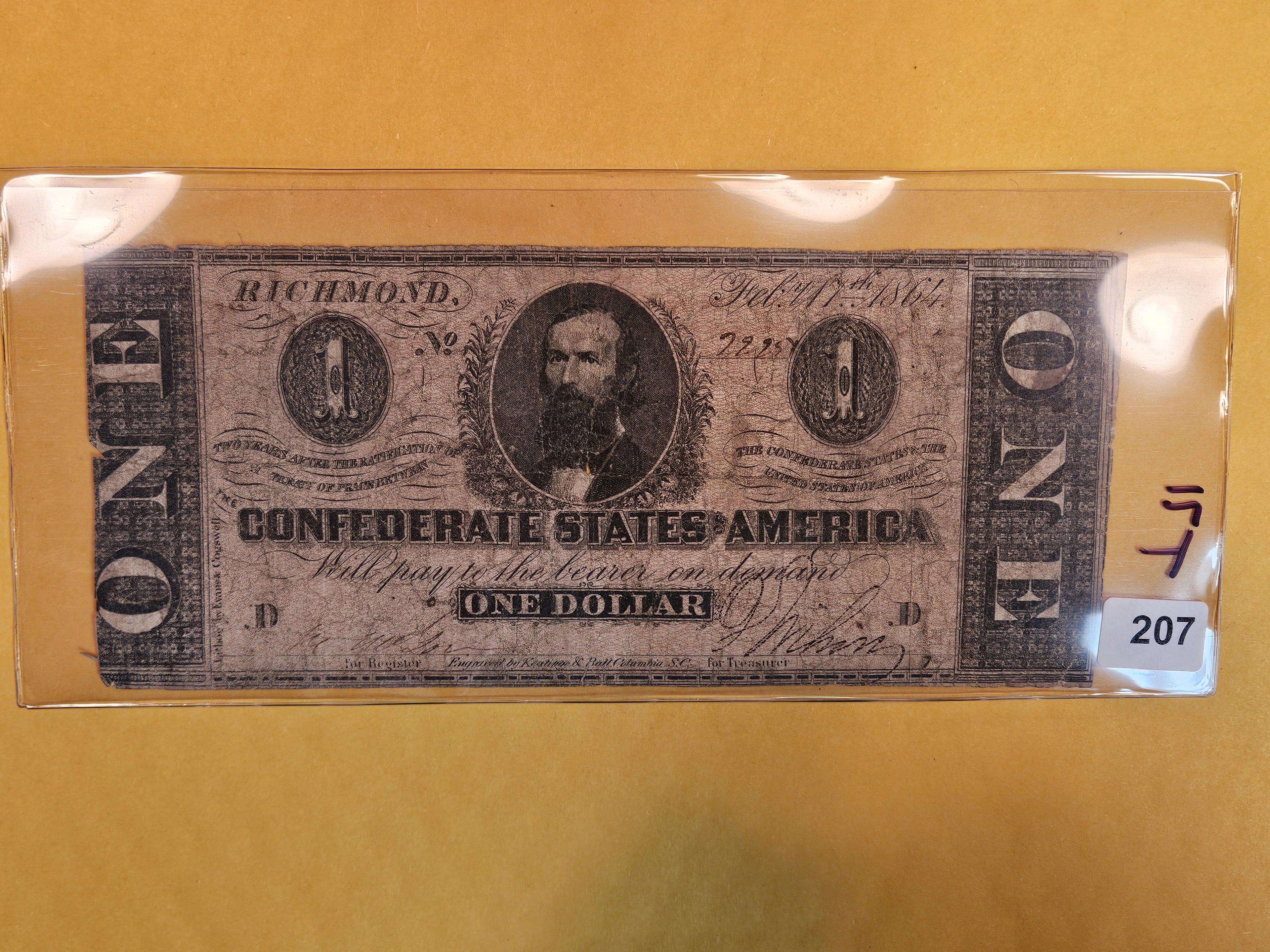 1864 Confederate One Dollar Note