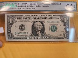 PMG 1969-A One Dollar FRN in Choice Unc 64 EPQ