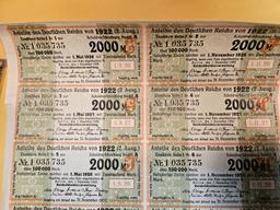 ** SCARCE! 1922 German 100,000 Mark Bond and Coupon Sheet