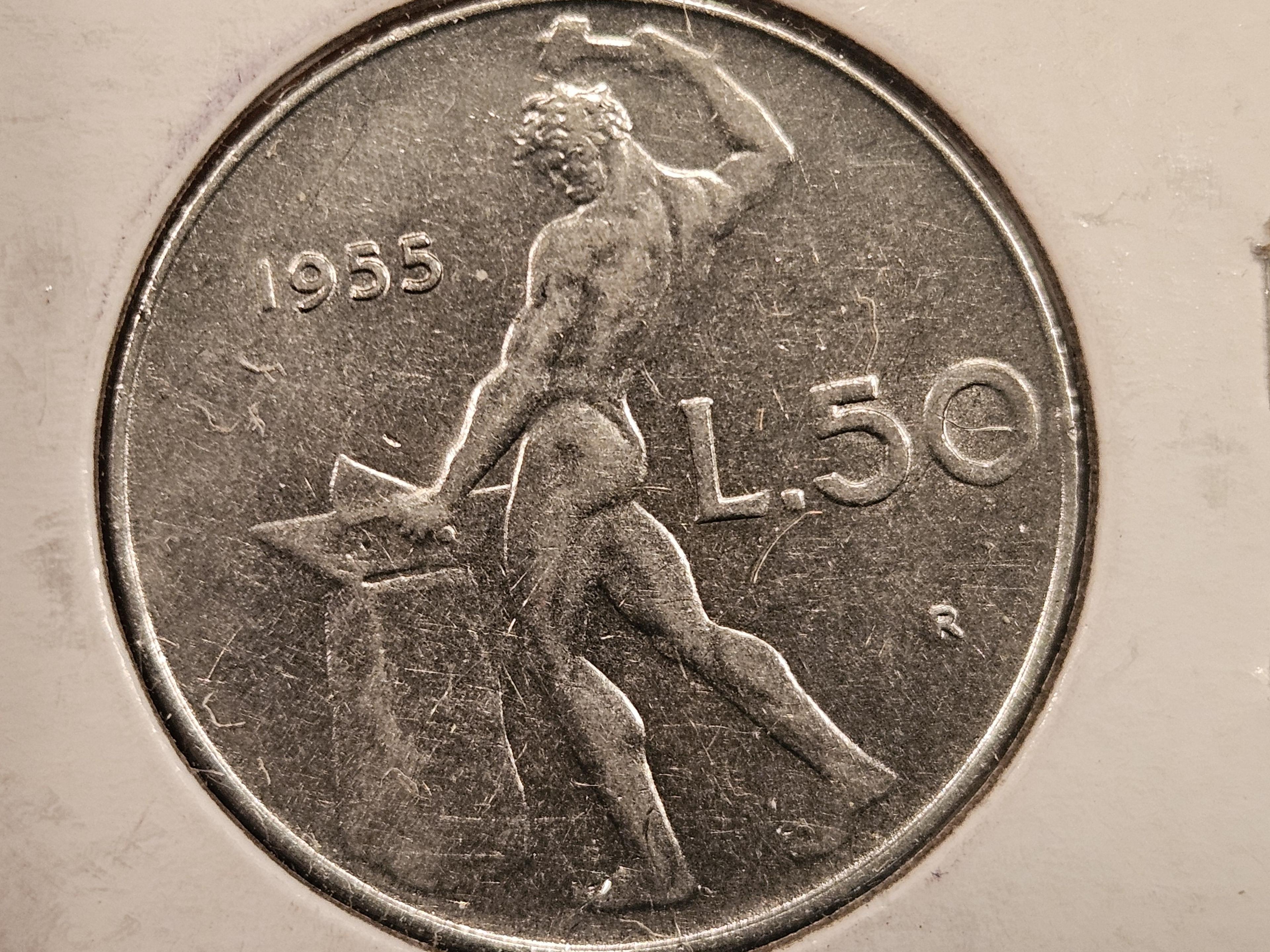 Brilliant Uncirculated 1955 Italy 20 lire