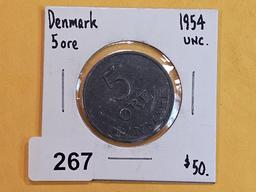Uncirculated 1954 Denmark 5 ore