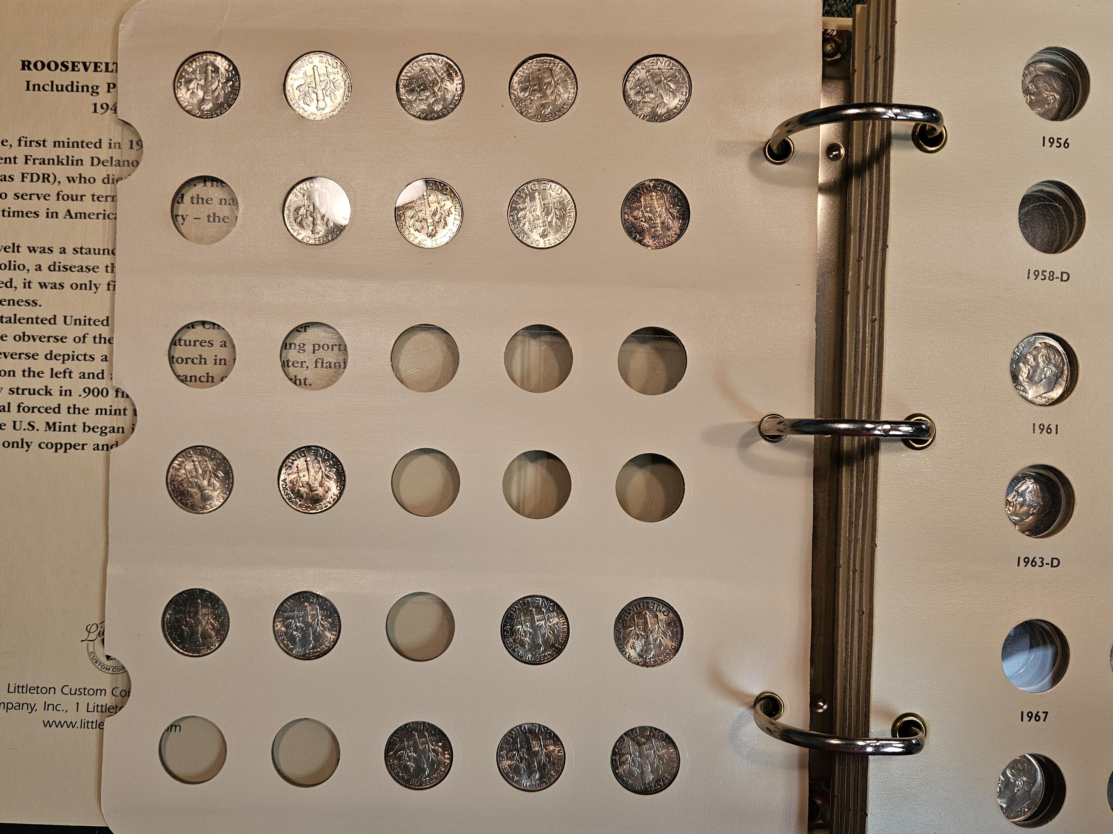 Partially complete Roosevelt Silver Dime Collection