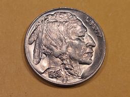 Very Choice Brilliant Uncirculated 1938-D/D Buffalo Nickel