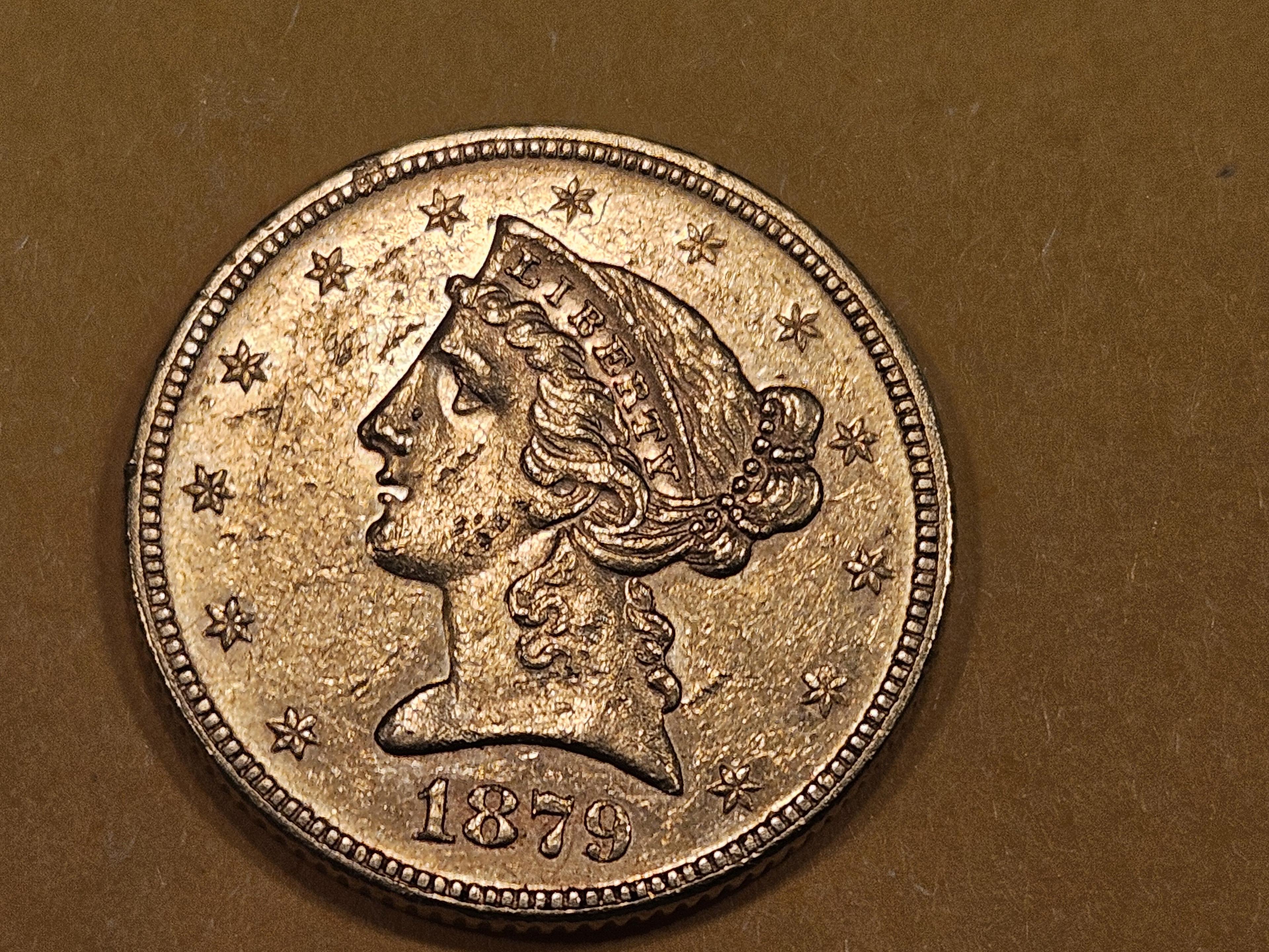 GOLD! Brilliant Uncirculated 1879 Liberty Head Gold $5 Half-Eagle