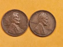 Two 1909 VDB Wheat cents