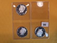 Three proof Deep Cameo SILVER Kennedy Half Dollars