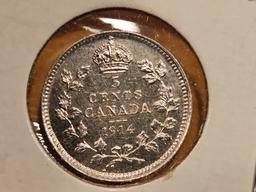 Brilliant About Uncirculated plus 1914 Canada 5 cents