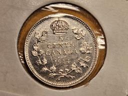 Brilliant About Uncirculated plus 1914 Canada 5 cents