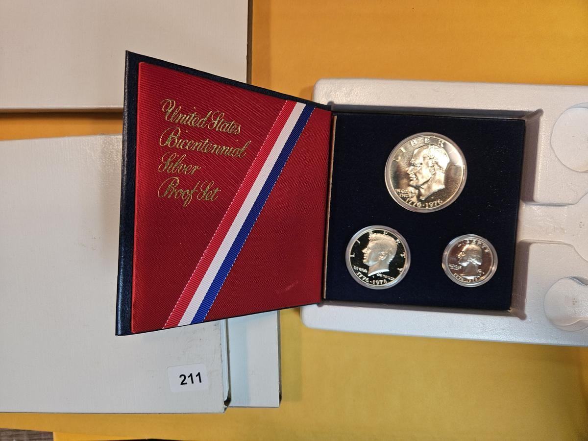 Three 1976-S 3-coin Proof Deep Cameo Silver Sets