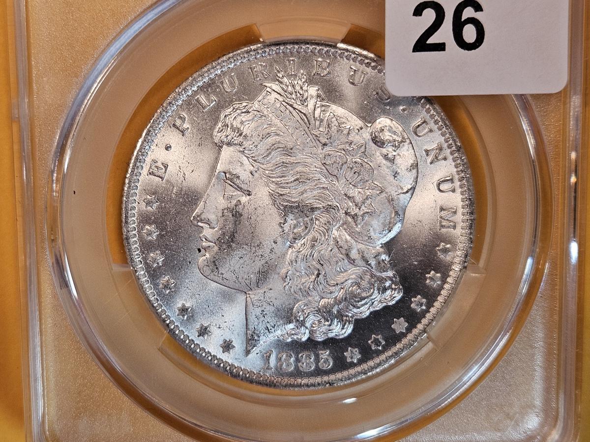 CAC! CAC-graded 1885 Morgan Dollar in Mint State 62