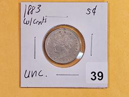 1883 With Cents Liberty "V" Nickel