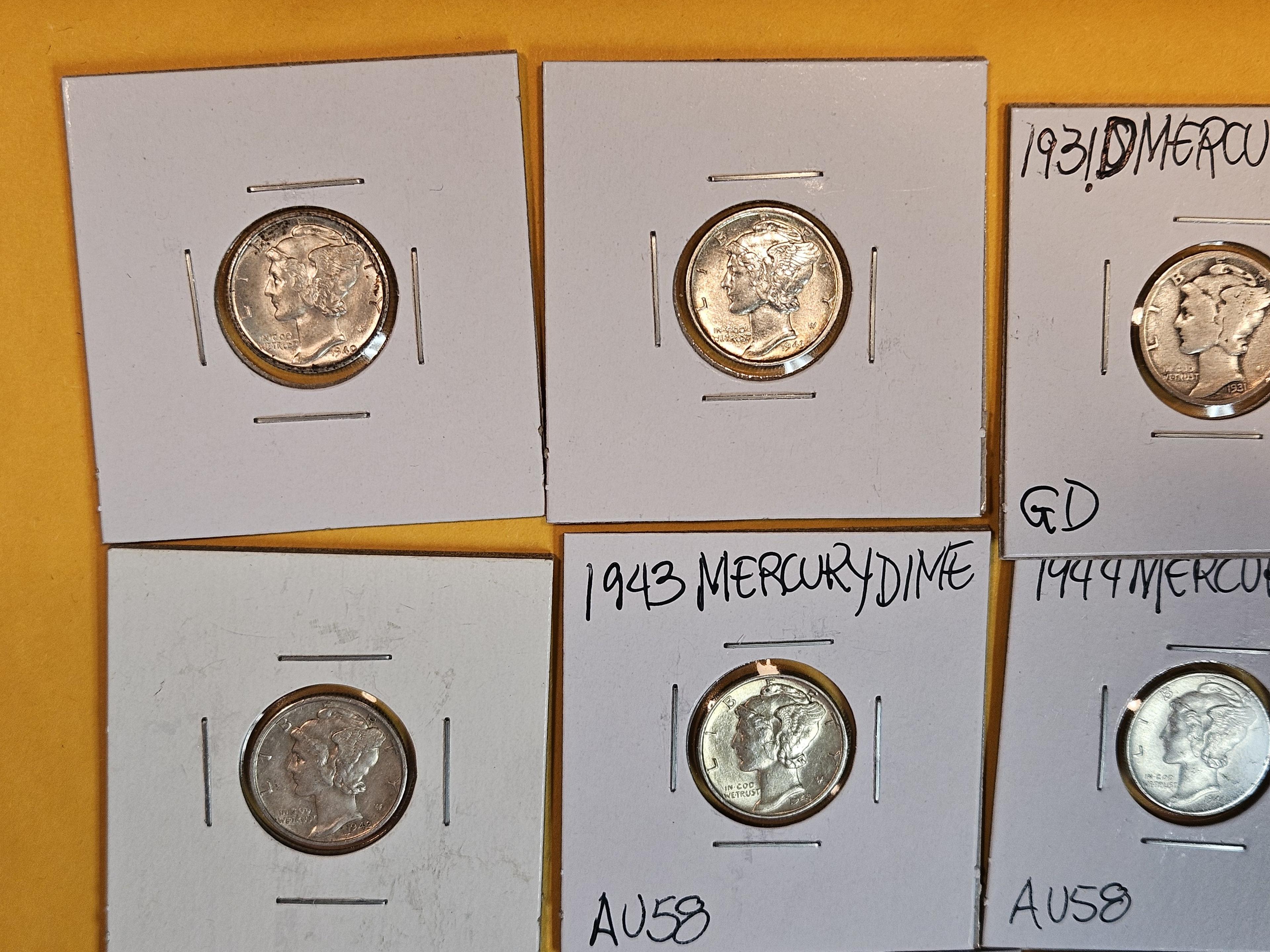 Thirteen mixed silver dimes