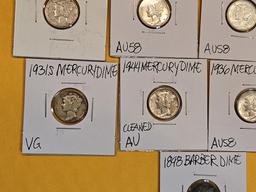 Thirteen mixed silver dimes