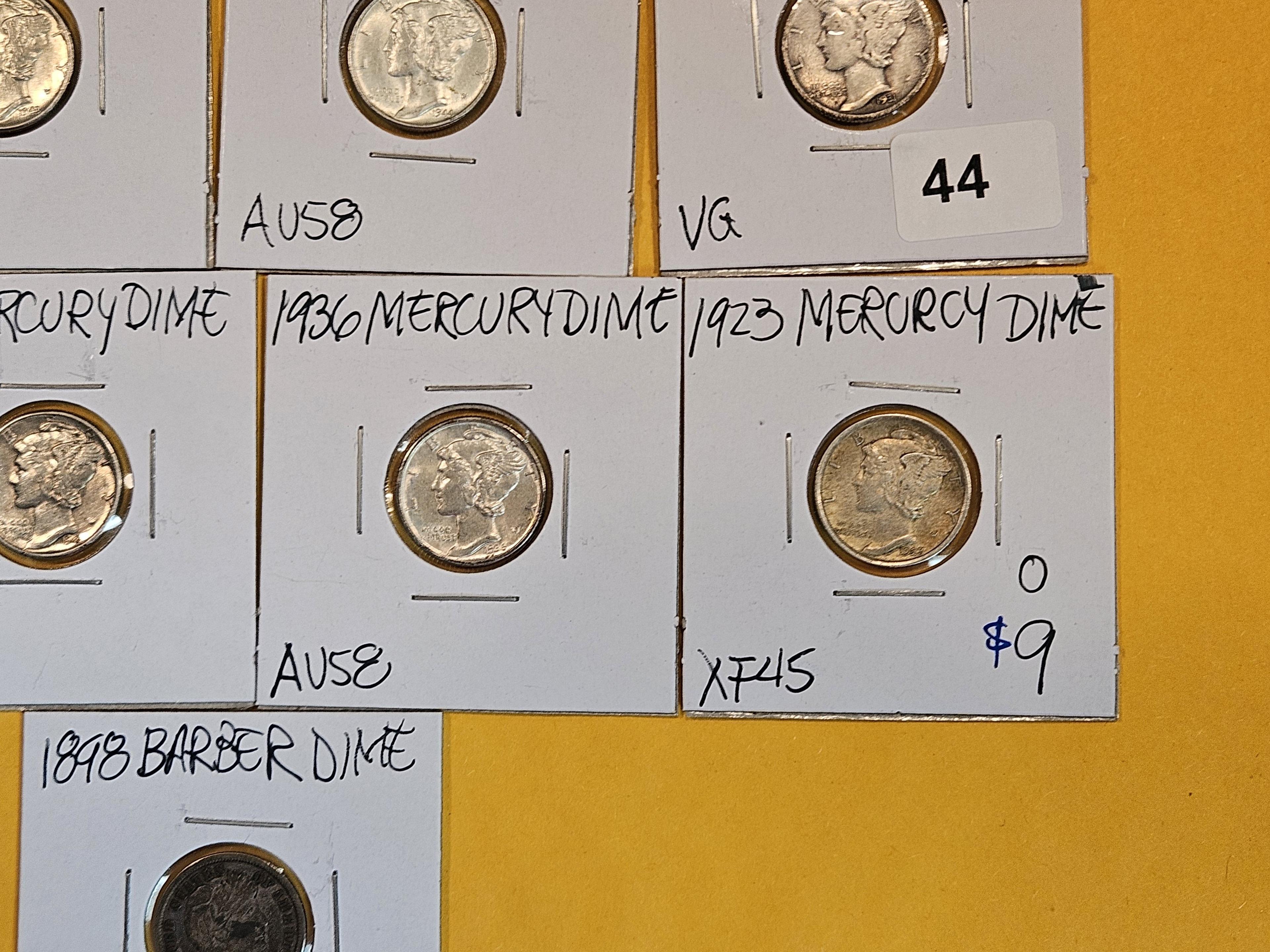 Thirteen mixed silver dimes