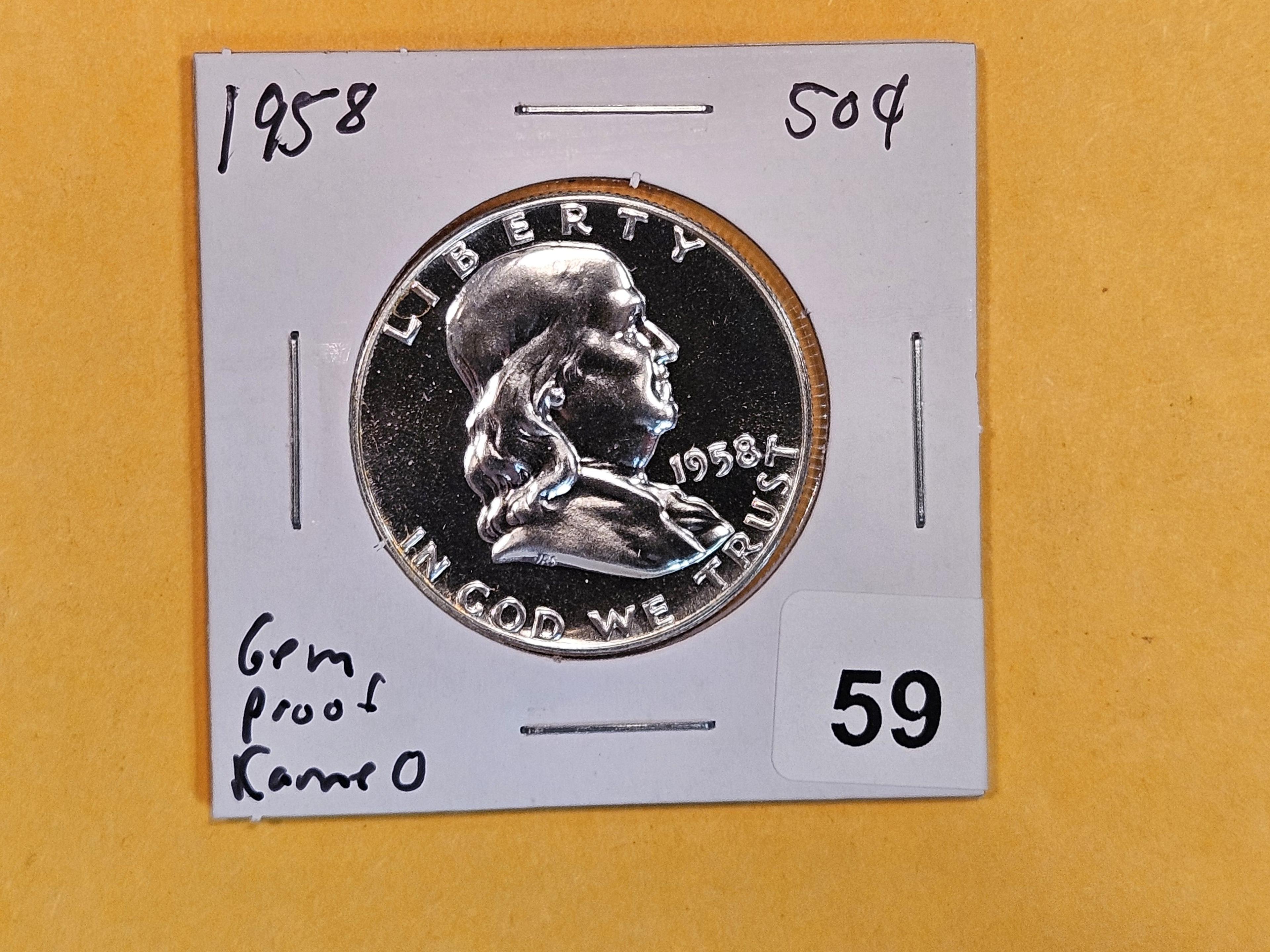 GEM Proof Cameo 1958 Franklin Half Dollar